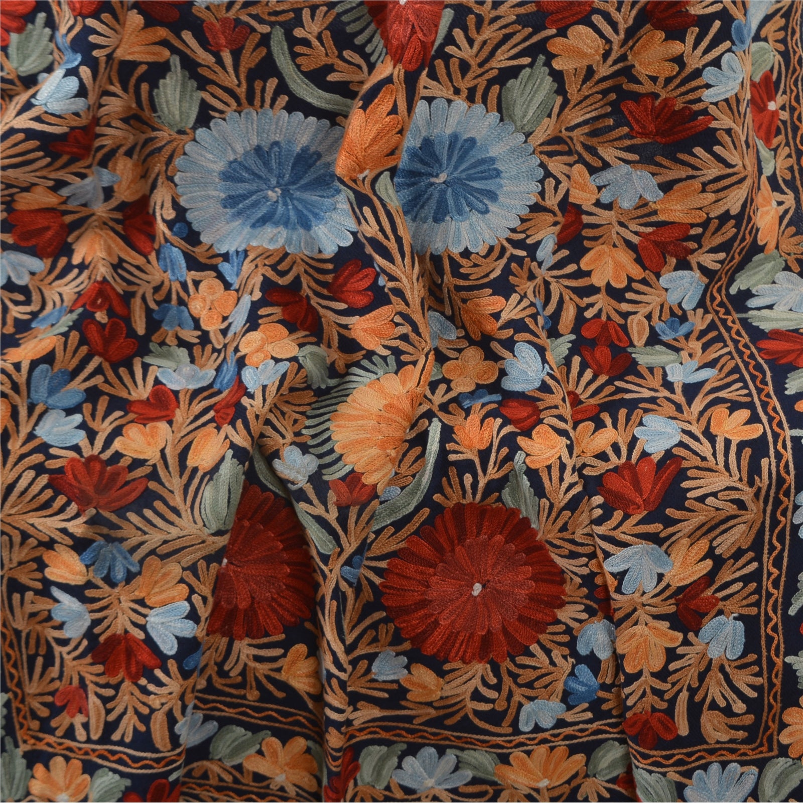 Sanskriti Vintage Long Stole Blue Pure Woolen Shawl Hand Embroidery Ari Scarf