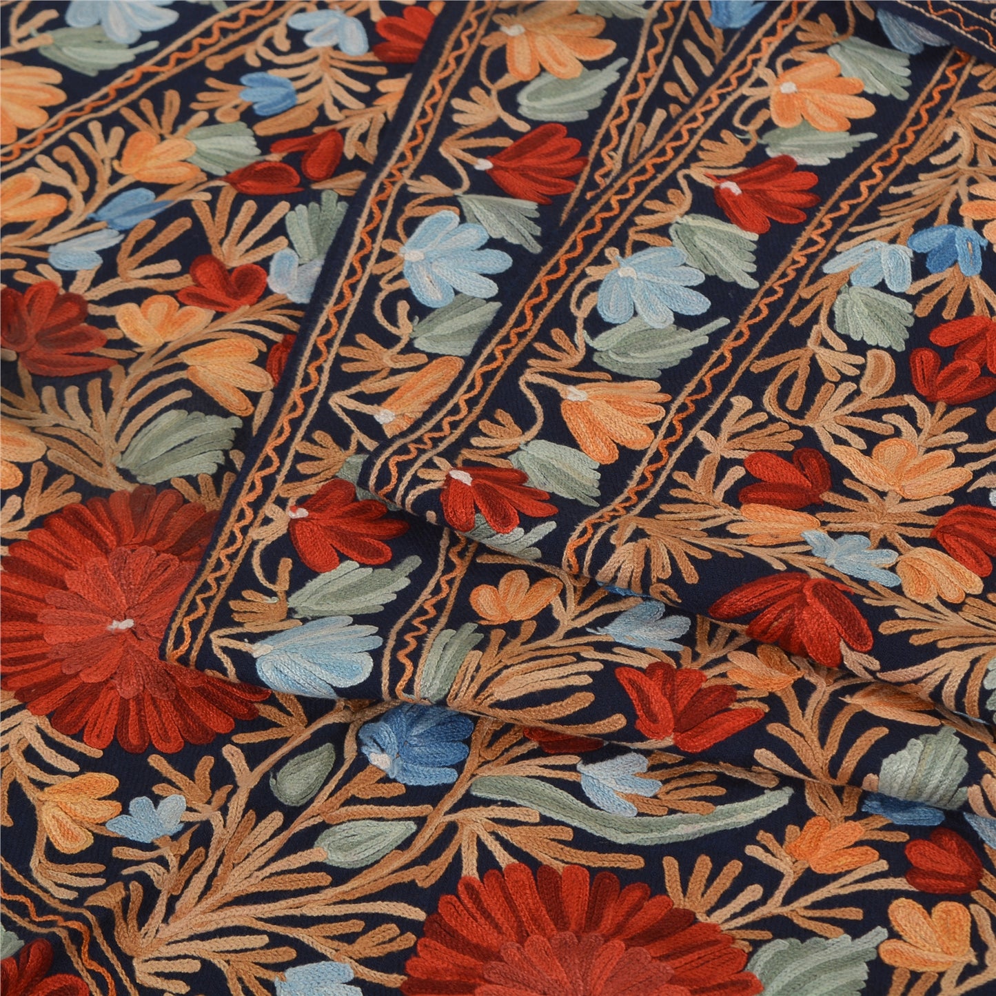 Sanskriti Vintage Long Stole Blue Pure Woolen Shawl Hand Embroidery Ari Scarf