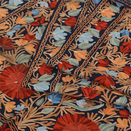 Sanskriti Vintage Long Stole Blue Pure Woolen Shawl Hand Embroidery Ari Scarf