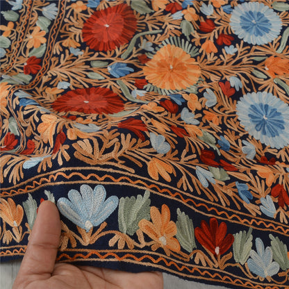Sanskriti Vintage Long Stole Blue Pure Woolen Shawl Hand Embroidery Ari Scarf