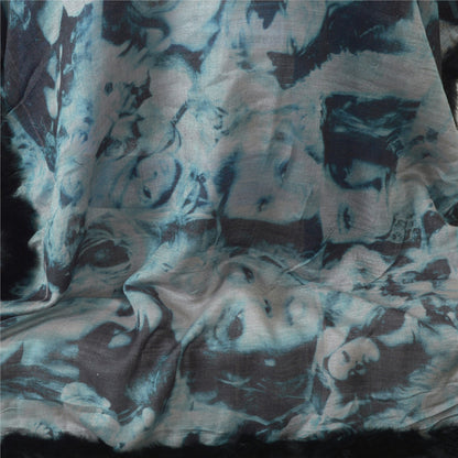 Sanskriti Vintage Long Blue & Black Pure Woolen Shawl Women Printed Throw Stole