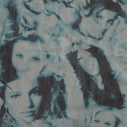 Sanskriti Vintage Long Blue & Black Pure Woolen Shawl Women Printed Throw Stole