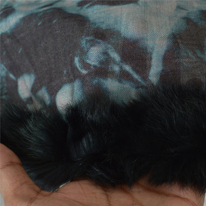 Sanskriti Vintage Long Blue & Black Pure Woolen Shawl Women Printed Throw Stole