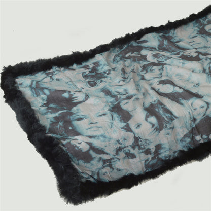 Sanskriti Vintage Long Blue & Black Pure Woolen Shawl Women Printed Throw Stole