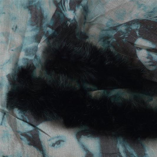 Sanskriti Vintage Long Blue & Black Pure Woolen Shawl Women Printed Throw Stole