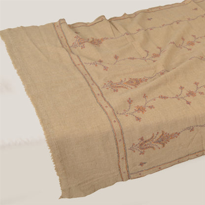 Sanskriti Vintage Brown Pure Woolen Shawl Hand Embroidery Suzani Long Stole Warm