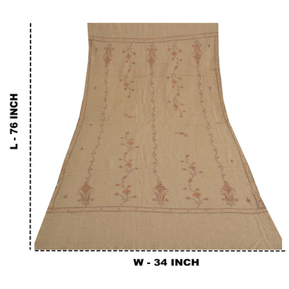 Sanskriti Vintage Brown Pure Woolen Shawl Hand Embroidery Suzani Long Stole Warm