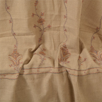 Sanskriti Vintage Brown Pure Woolen Shawl Hand Embroidery Suzani Long Stole Warm
