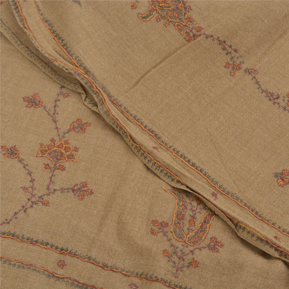Sanskriti Vintage Brown Pure Woolen Shawl Hand Embroidery Suzani Long Stole Warm