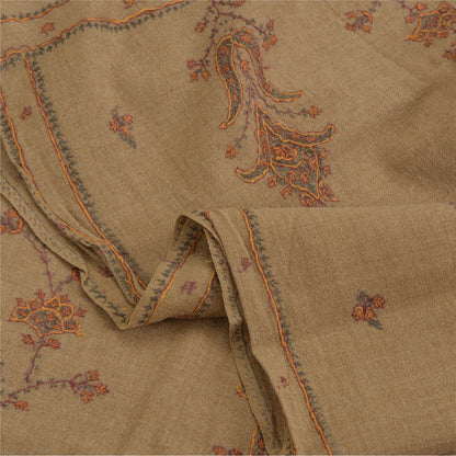 Sanskriti Vintage Brown Pure Woolen Shawl Hand Embroidery Suzani Long Stole Warm