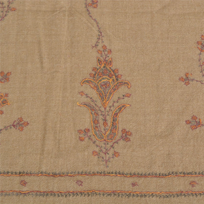 Sanskriti Vintage Brown Pure Woolen Shawl Hand Embroidery Suzani Long Stole Warm