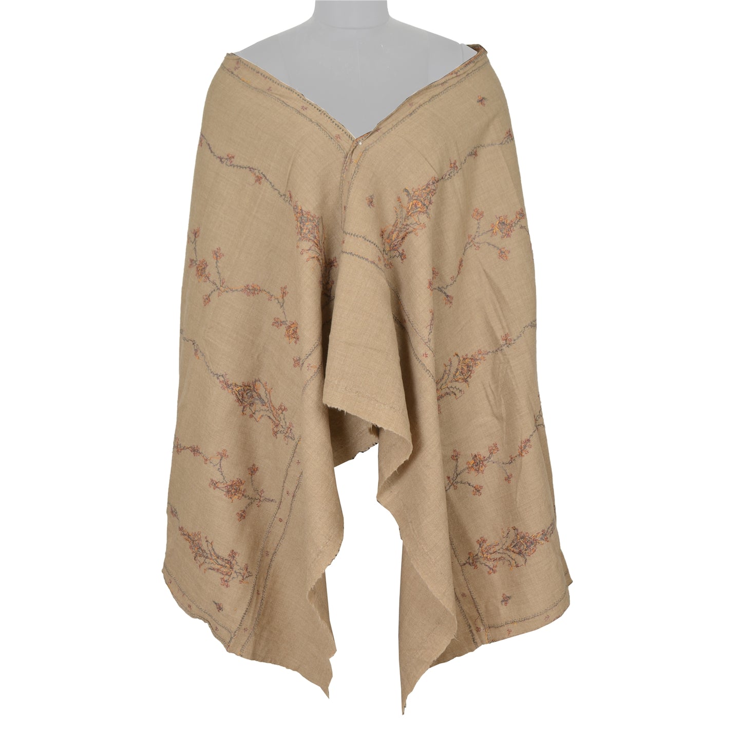 Sanskriti Vintage Brown Pure Woolen Shawl Hand Embroidery Suzani Long Stole Warm