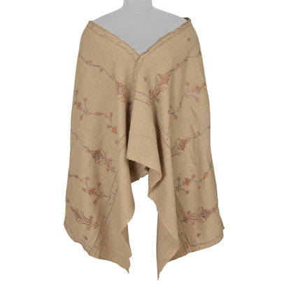 Sanskriti Vintage Brown Pure Woolen Shawl Hand Embroidery Suzani Long Stole Warm