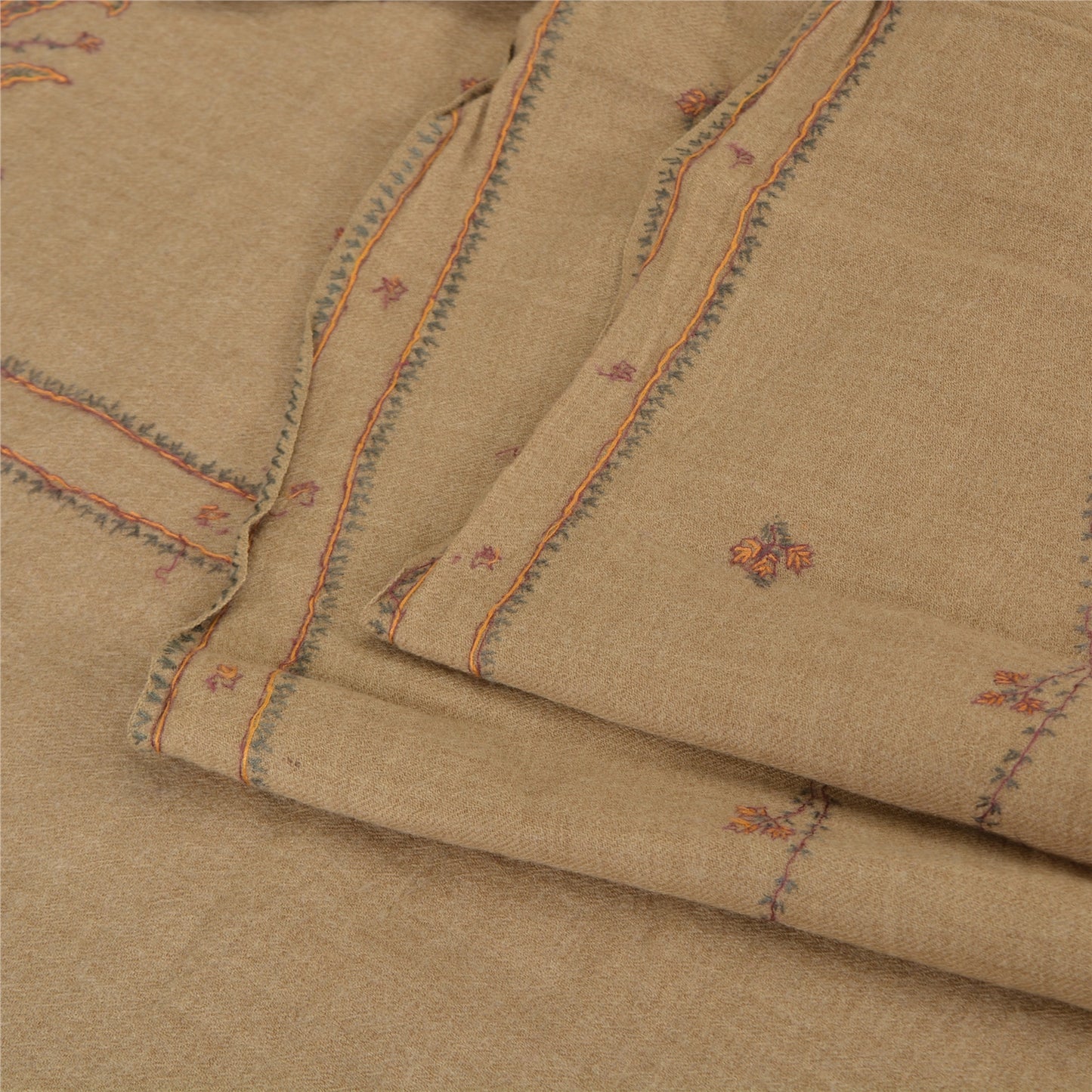 Sanskriti Vintage Brown Pure Woolen Shawl Hand Embroidery Suzani Long Stole Warm