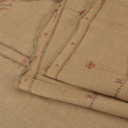 Sanskriti Vintage Brown Pure Woolen Shawl Hand Embroidery Suzani Long Stole Warm