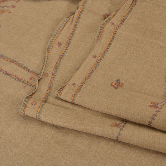 Sanskriti Vintage Brown Pure Woolen Shawl Hand Embroidery Suzani Long Stole Warm