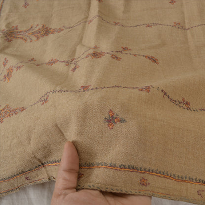 Sanskriti Vintage Brown Pure Woolen Shawl Hand Embroidery Suzani Long Stole Warm