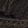 Sanskriti Vintage Long Black Pure Woolen Shawl Hand Woven Floral Head Scarf Veil