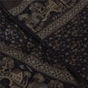 Sanskriti Vintage Long Black Pure Woolen Shawl Hand Woven Floral Head Scarf Veil