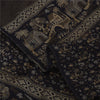 Sanskriti Vintage Long Black Pure Woolen Shawl Hand Woven Floral Head Scarf Veil