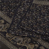 Sanskriti Vintage Long Black Pure Woolen Shawl Hand Woven Floral Head Scarf Veil