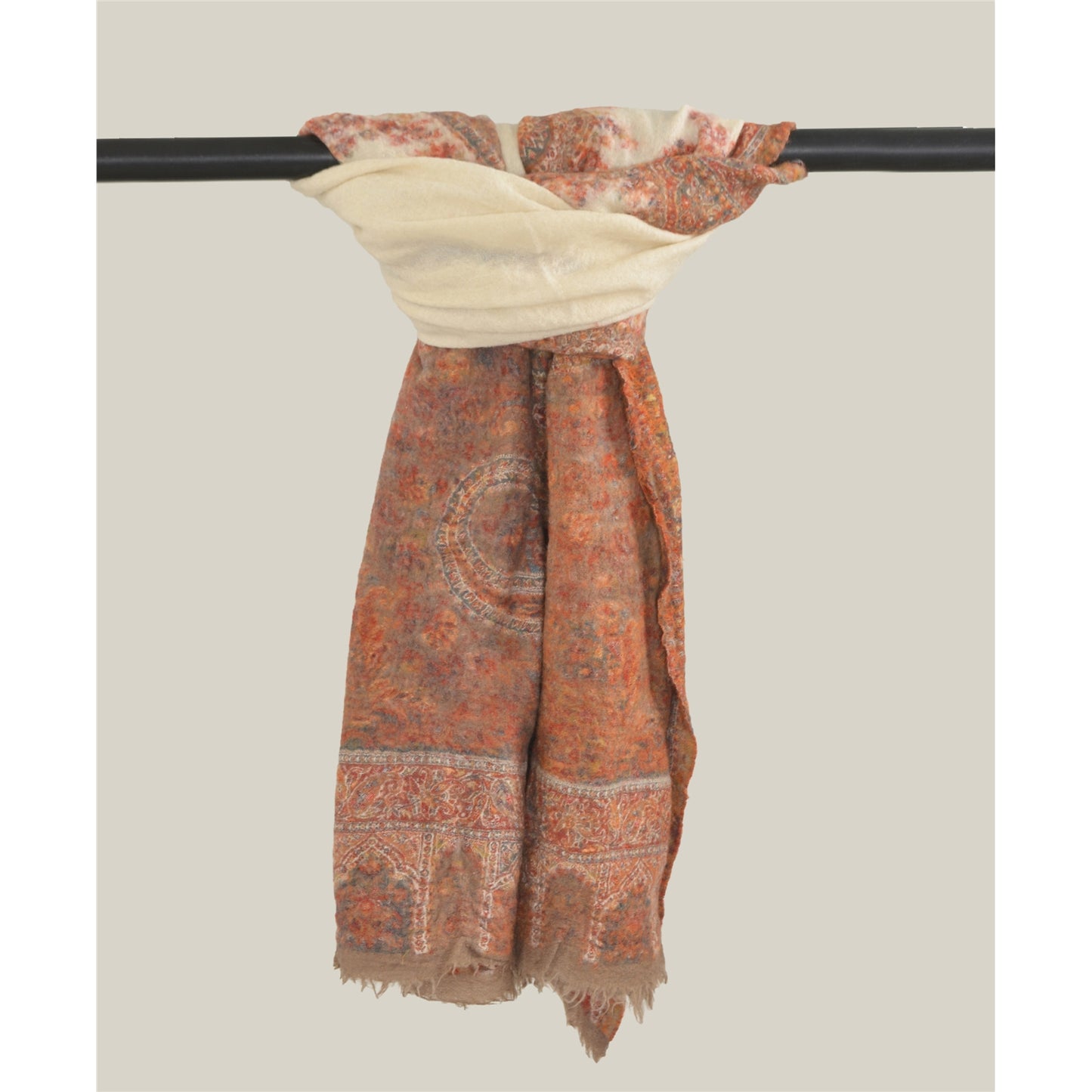 Sanskriti Vintage Pure Woolen KashmiriShawl Woven Multi Stole Scarf Warm Veil