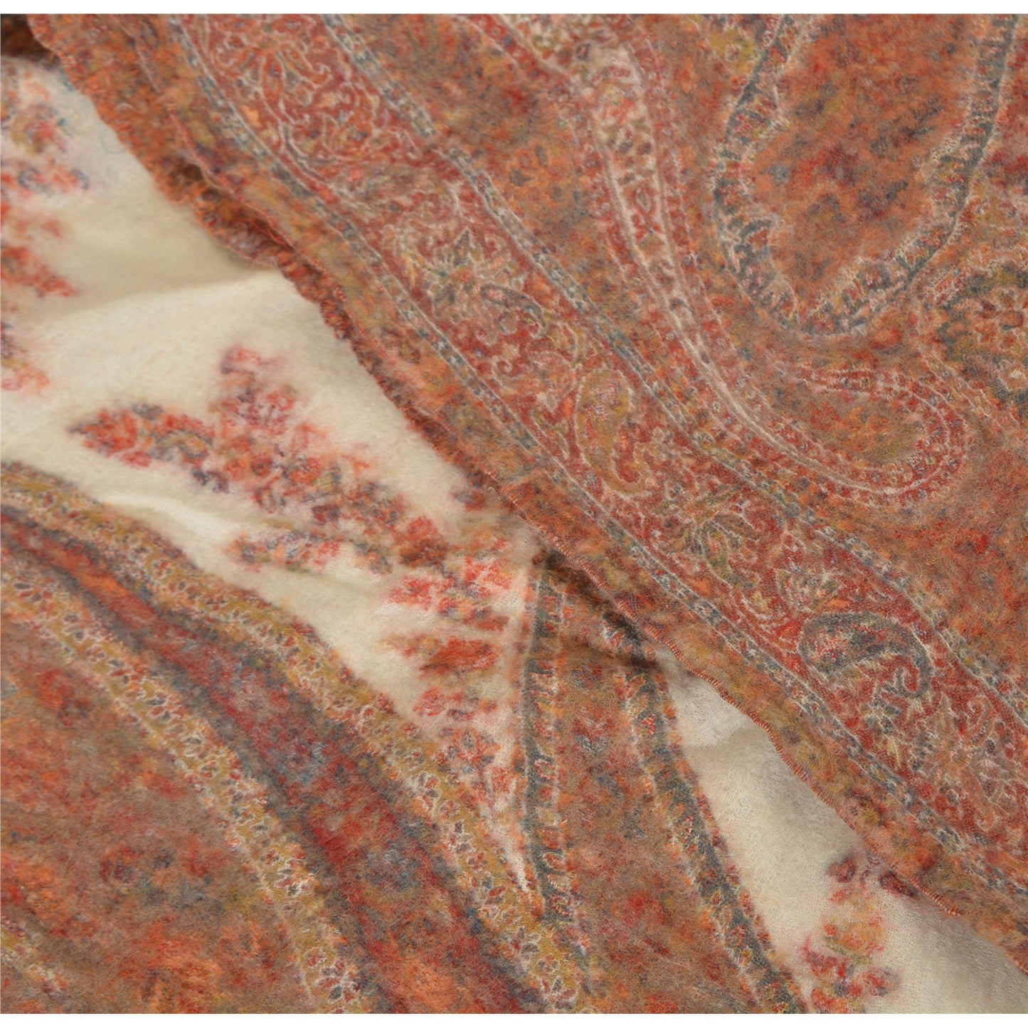 Sanskriti Vintage Pure Woolen KashmiriShawl Woven Multi Stole Scarf Warm Veil