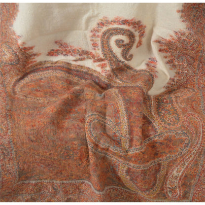 Sanskriti Vintage Pure Woolen KashmiriShawl Woven Multi Stole Scarf Warm Veil