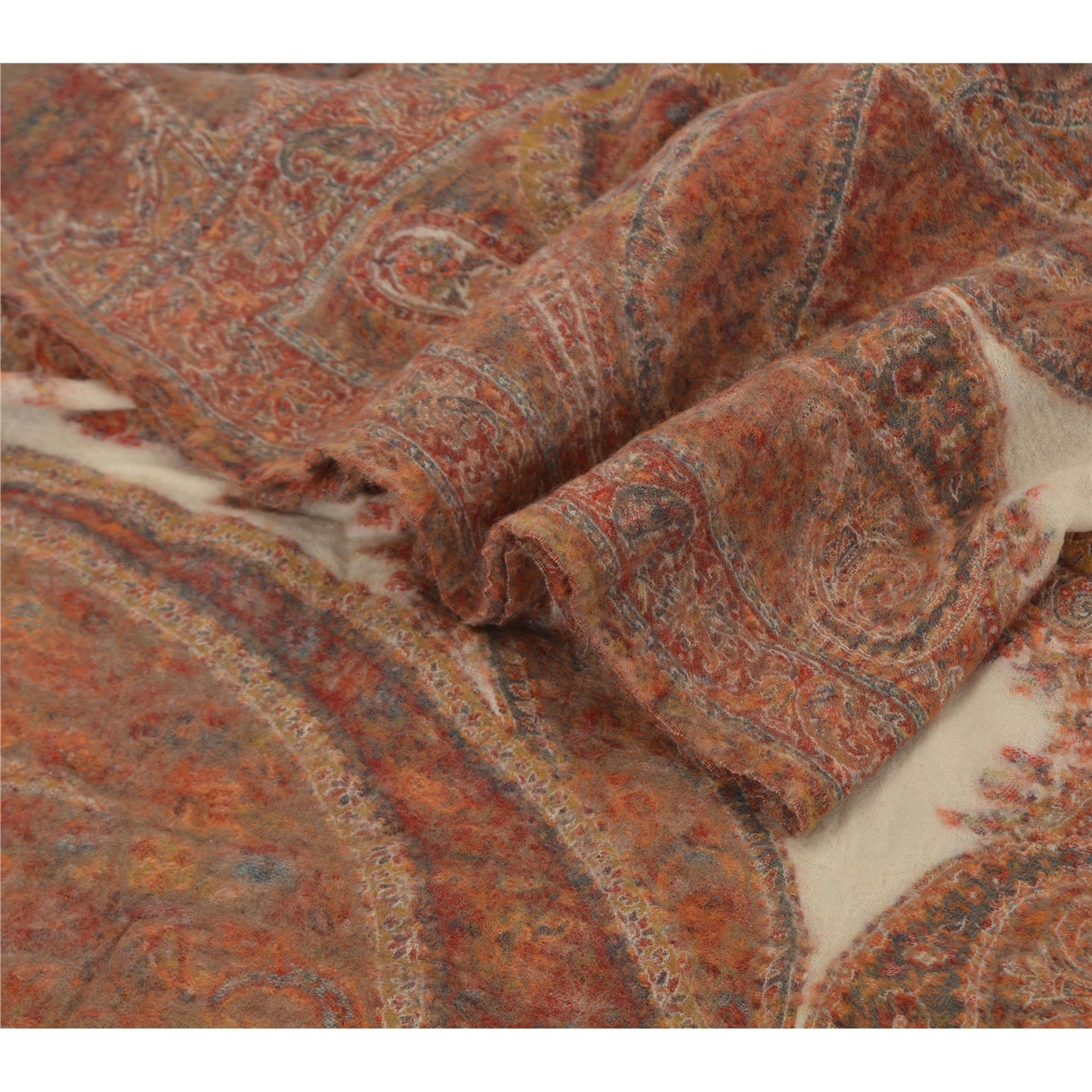 Sanskriti Vintage Pure Woolen KashmiriShawl Woven Multi Stole Scarf Warm Veil
