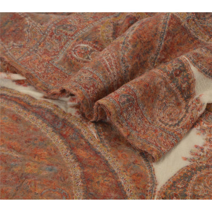 Sanskriti Vintage Pure Woolen KashmiriShawl Woven Multi Stole Scarf Warm Veil