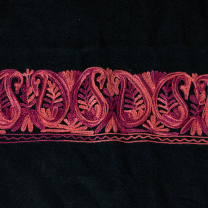 Sanskriti Vintage Long Black Pure Woolen Embroidery Aari Shawl Scarf Throw Stole