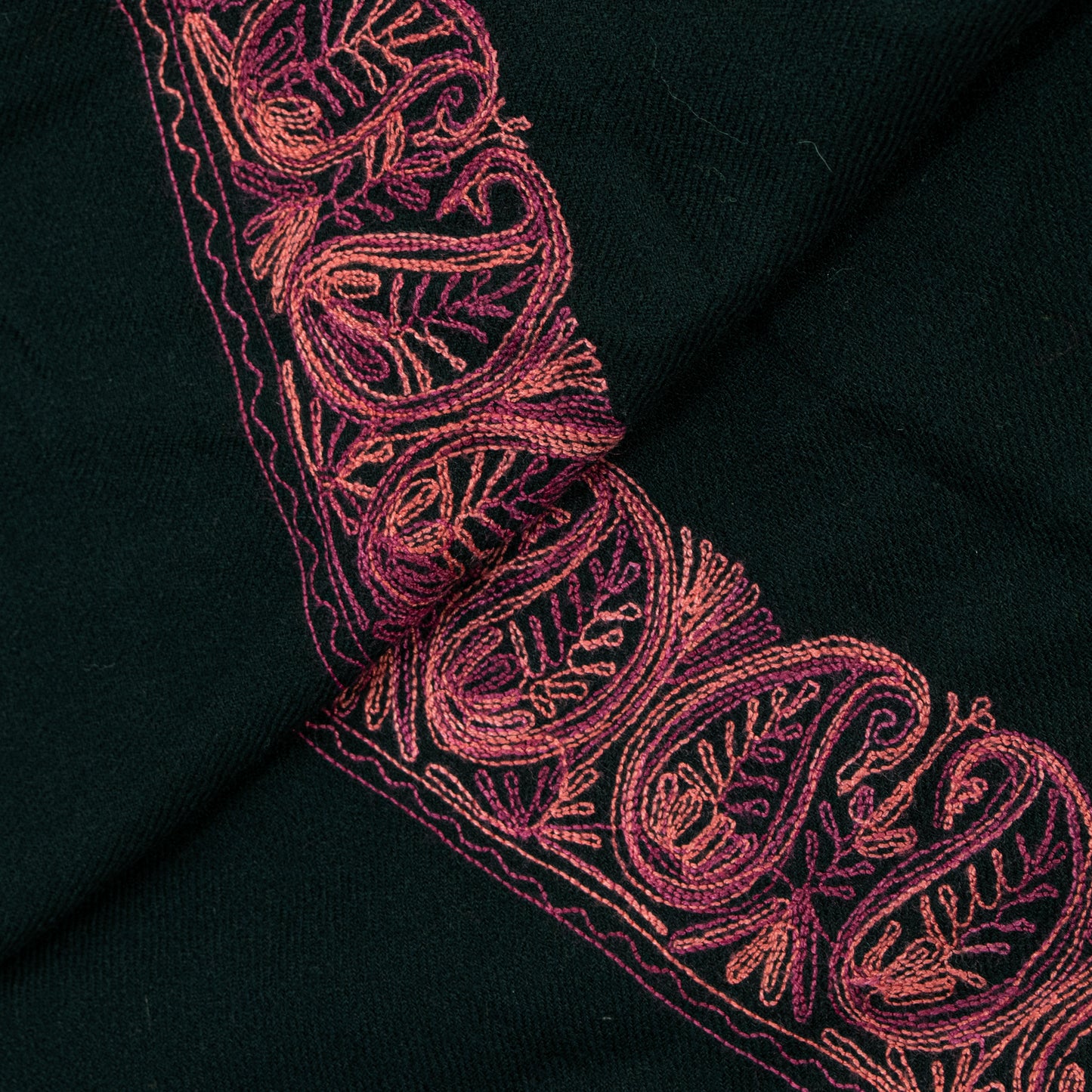 Sanskriti Vintage Long Black Pure Woolen Embroidery Aari Shawl Scarf Throw Stole