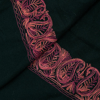 Sanskriti Vintage Long Black Pure Woolen Embroidery Aari Shawl Scarf Throw Stole