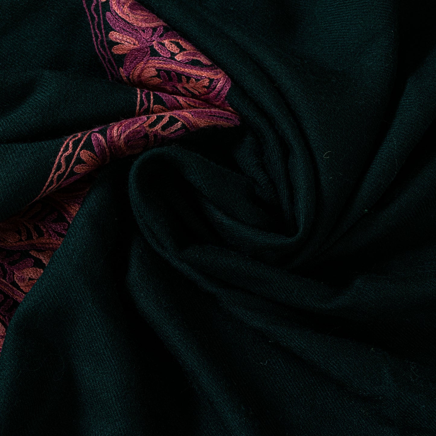 Sanskriti Vintage Long Black Pure Woolen Embroidery Aari Shawl Scarf Throw Stole