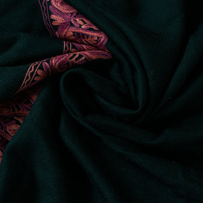 Sanskriti Vintage Long Black Pure Woolen Embroidery Aari Shawl Scarf Throw Stole