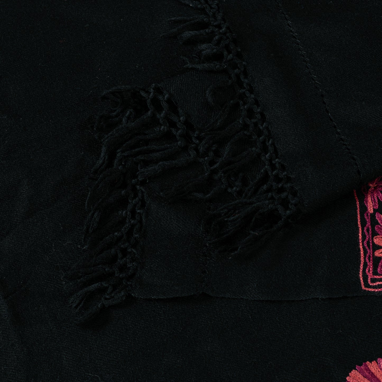 Sanskriti Vintage Long Black Pure Woolen Embroidery Aari Shawl Scarf Throw Stole