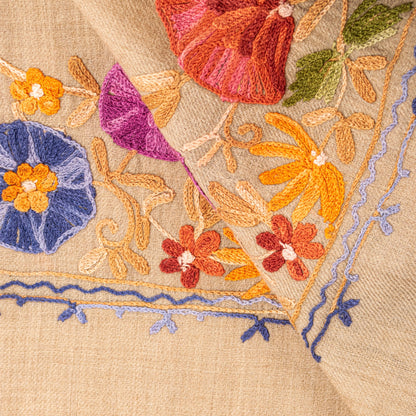 Sanskriti Vintage Brown Wool Shawl Aari Embroidered Floral Stole Scarf Wrap Veil