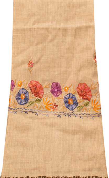 Sanskriti Vintage Brown Wool Shawl Aari Embroidered Floral Stole Scarf Wrap Veil