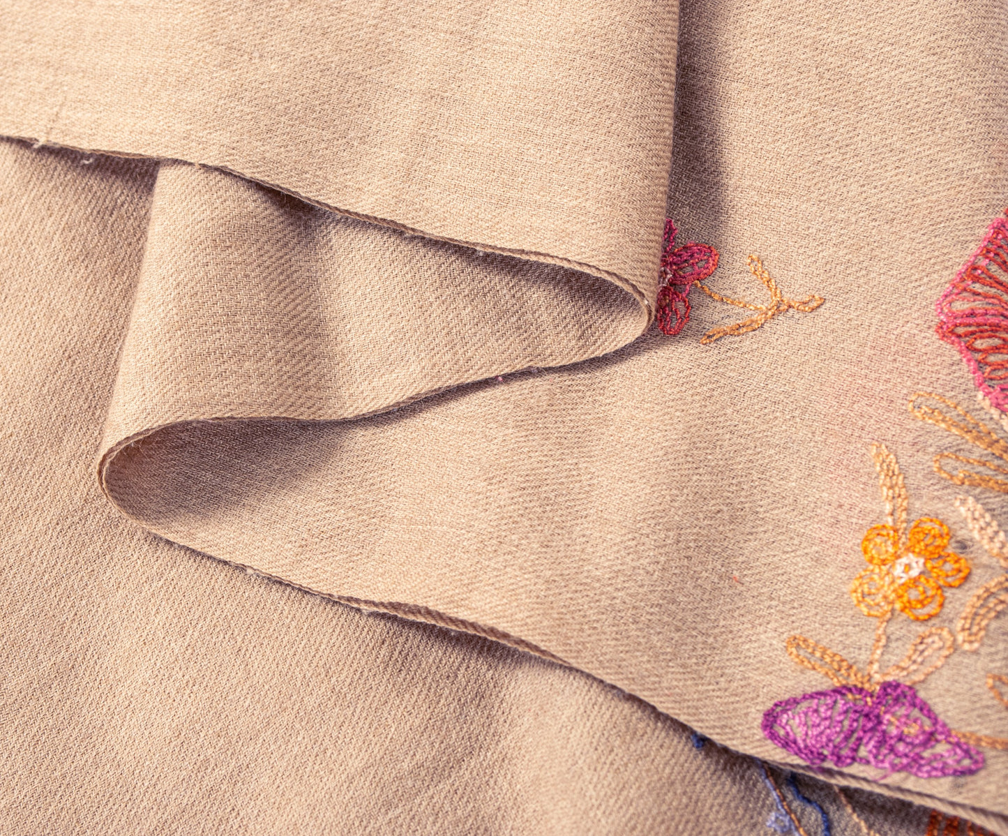 Sanskriti Vintage Brown Wool Shawl Aari Embroidered Floral Stole Scarf Wrap Veil