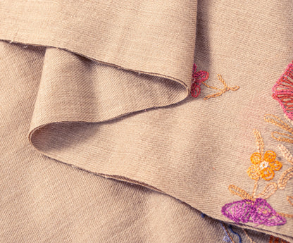 Sanskriti Vintage Brown Wool Shawl Aari Embroidered Floral Stole Scarf Wrap Veil