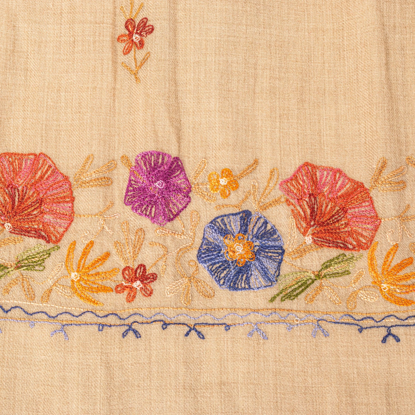 Sanskriti Vintage Brown Wool Shawl Aari Embroidered Floral Stole Scarf Wrap Veil