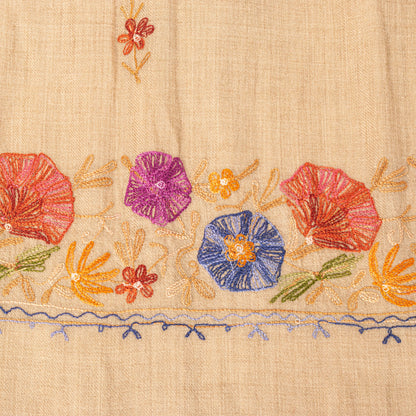 Sanskriti Vintage Brown Wool Shawl Aari Embroidered Floral Stole Scarf Wrap Veil