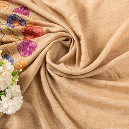 Sanskriti Vintage Brown Wool Shawl Aari Embroidered Floral Stole Scarf Wrap Veil