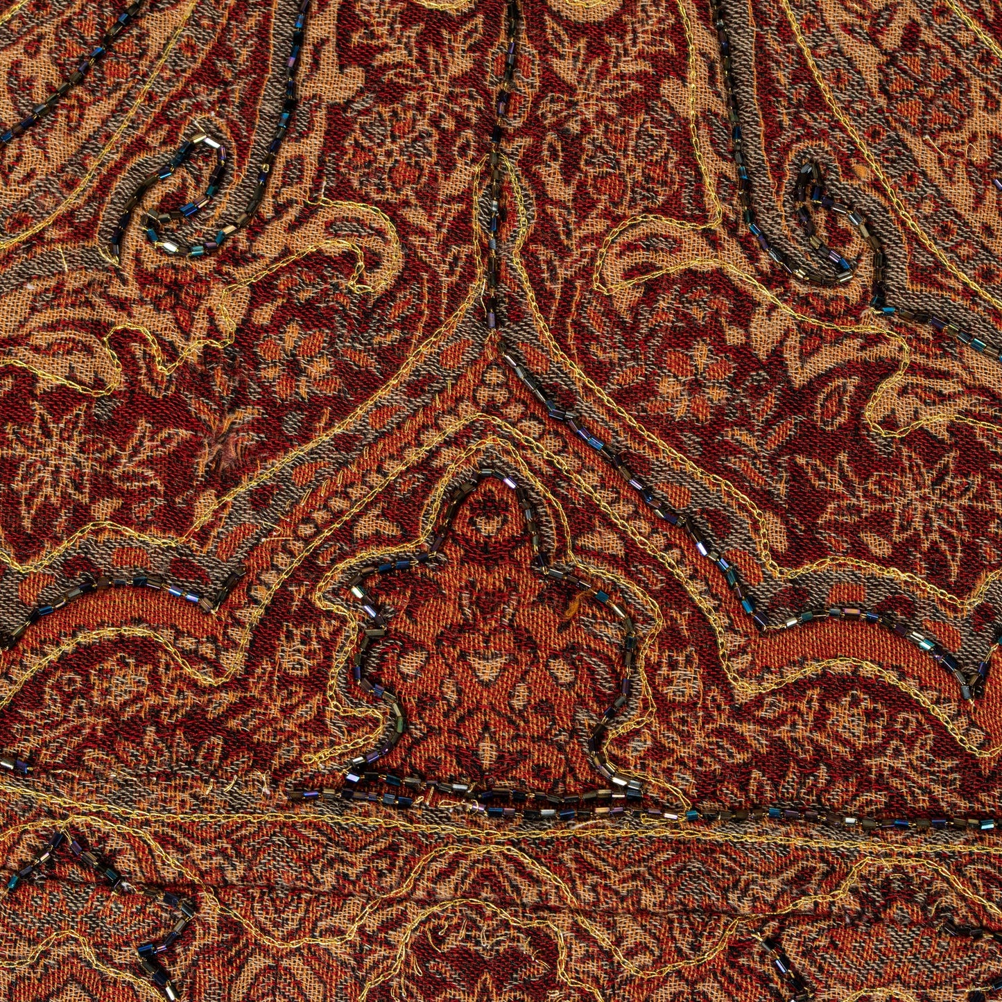 Sanskriti Vintage Brown Pure Wool Shawl Kashmiri Woven Hand Beaded Stole Scarf