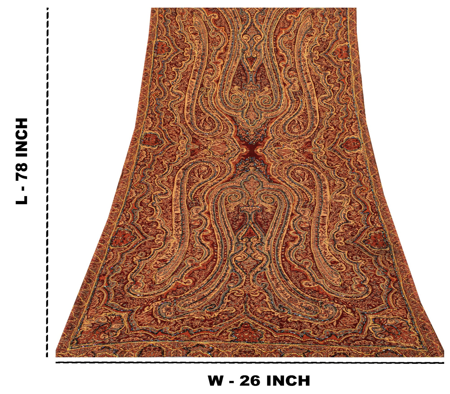 Sanskriti Vintage Brown Pure Wool Shawl Kashmiri Woven Hand Beaded Stole Scarf