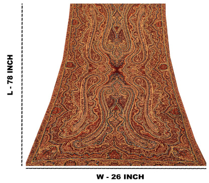 Sanskriti Vintage Brown Pure Wool Shawl Kashmiri Woven Hand Beaded Stole Scarf