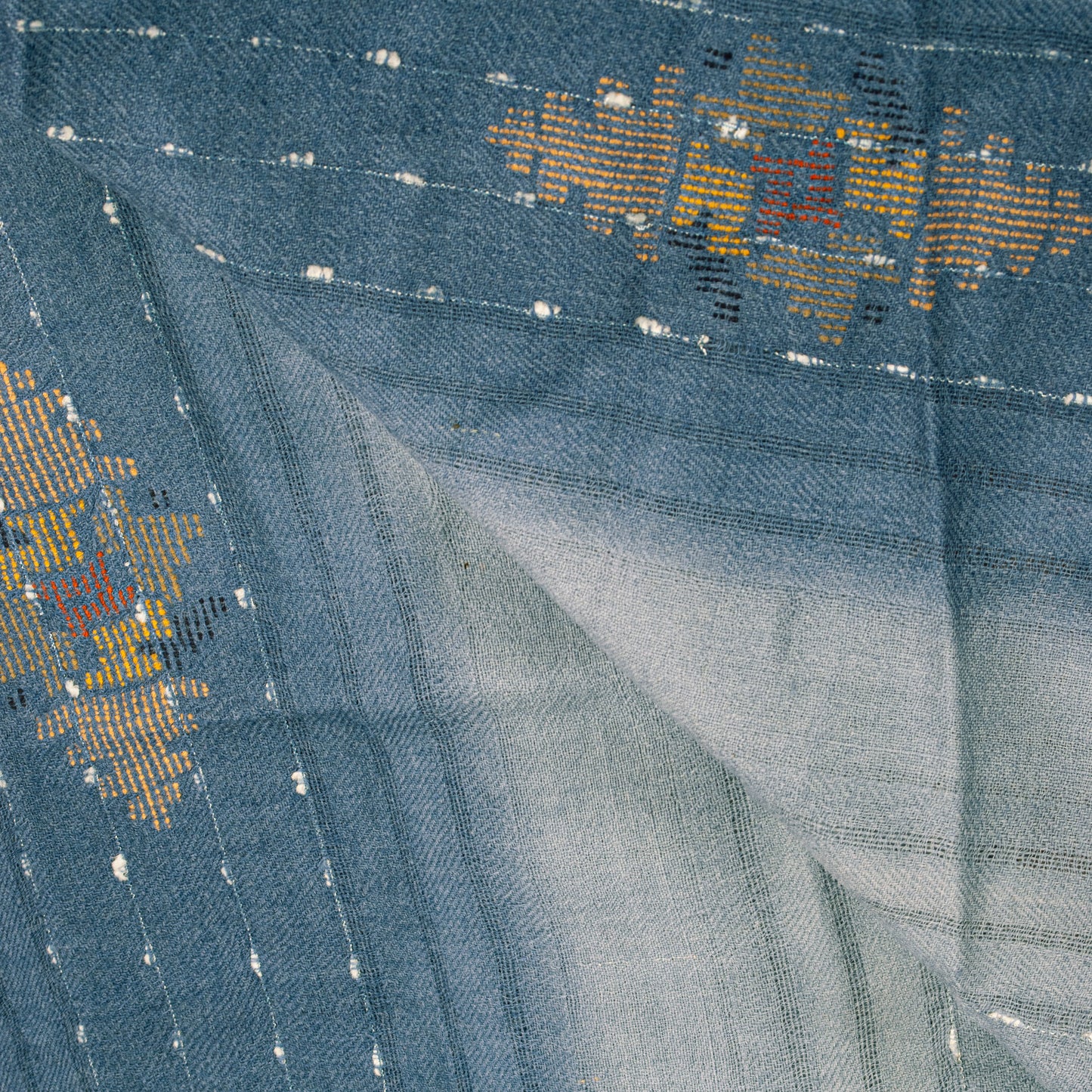 Sanskriti Vintage Long Grayish Blue Pure Woolen Shawl Hand Woven Scarf Stole