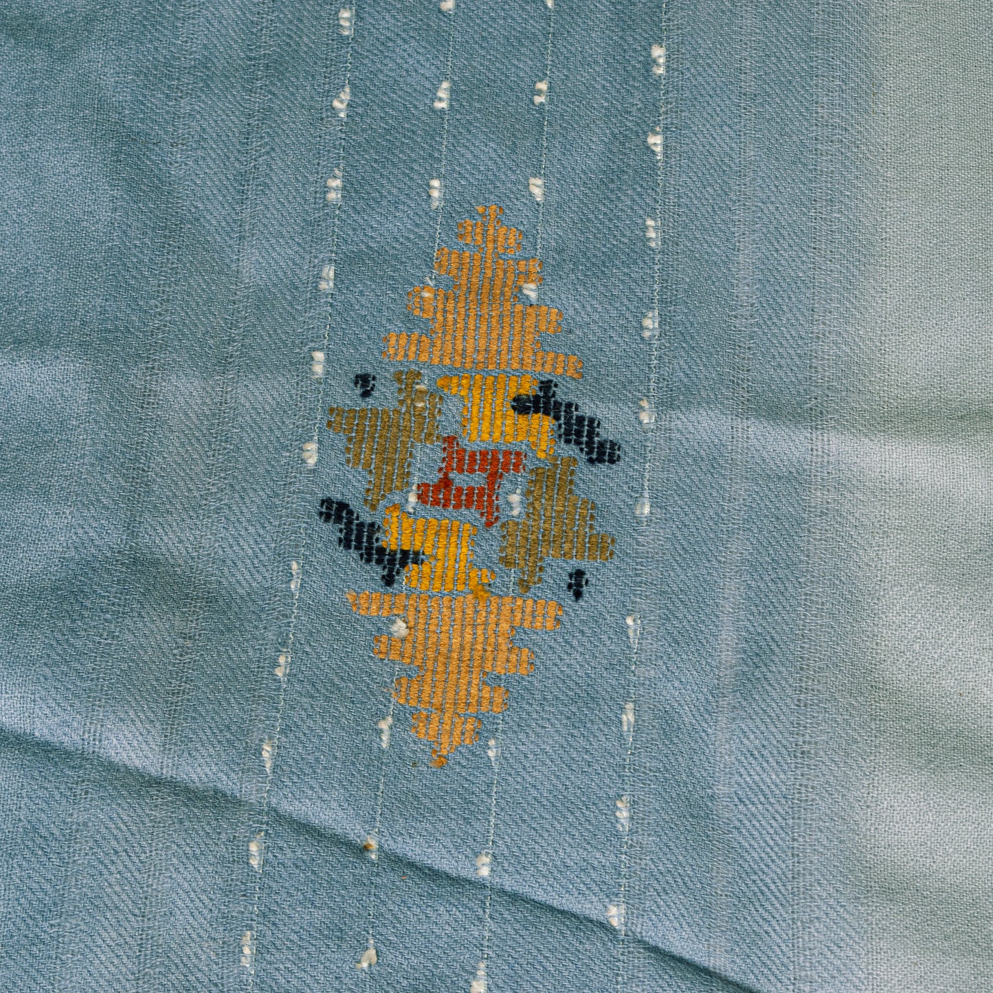 Sanskriti Vintage Long Grayish Blue Pure Woolen Shawl Hand Woven Scarf Stole