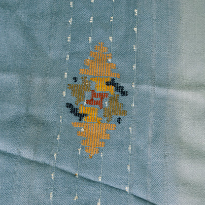 Sanskriti Vintage Long Grayish Blue Pure Woolen Shawl Hand Woven Scarf Stole