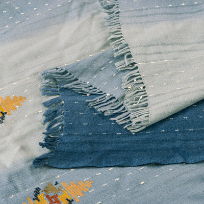 Sanskriti Vintage Long Grayish Blue Pure Woolen Shawl Hand Woven Scarf Stole
